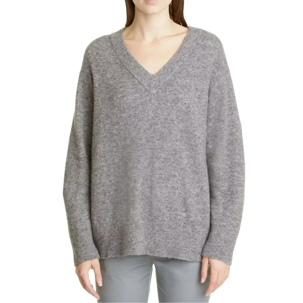 Vince Merino Wool & Alpaca Sweater Gray Oversized V Neck Pullover Size XXS